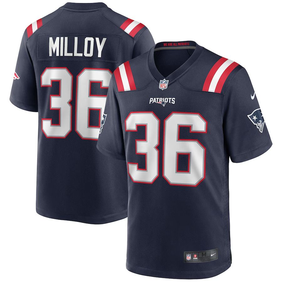 Men New England Patriots #36 Lawyer Milloy Nike Navy Game Retired Player NFL Jersey